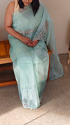 Aqua green Tissue organza saree - 2034C