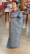 Bluish grey tussar silk saree
