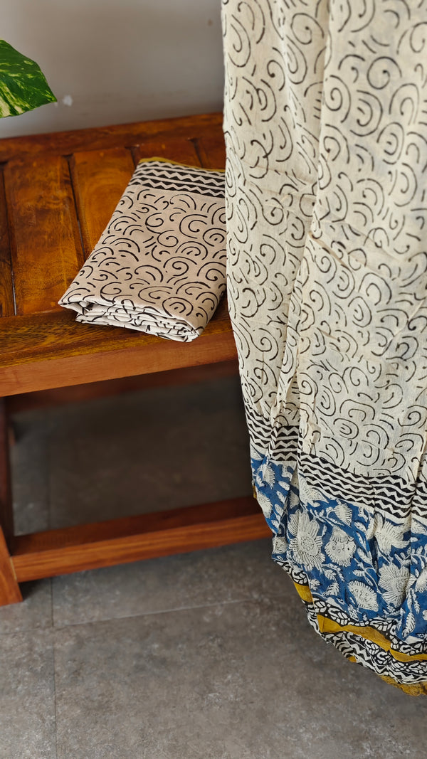 Blue and cream block printed cotton suit