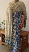 Blue and cream block printed cotton suit