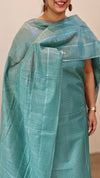 Teal semi Tussar suit - S330