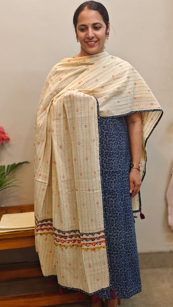 Blue and beige cotton suit