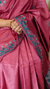 Rogue pink kutch work tussar silk saree