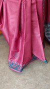 Rogue pink kutch work tussar silk saree