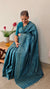 Turquoise embroidered tussar silk saree
