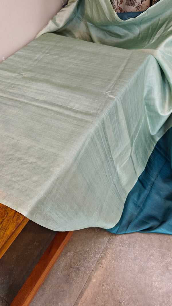 Turquoise embroidered tussar silk saree