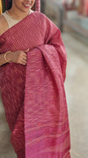 Maroon tussar silk saree with jute weaving