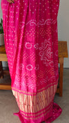 Pink hand bhandej modal silk saree