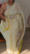 Yellow block printed net kota saree