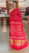 Red hand bhandej modal silk saree