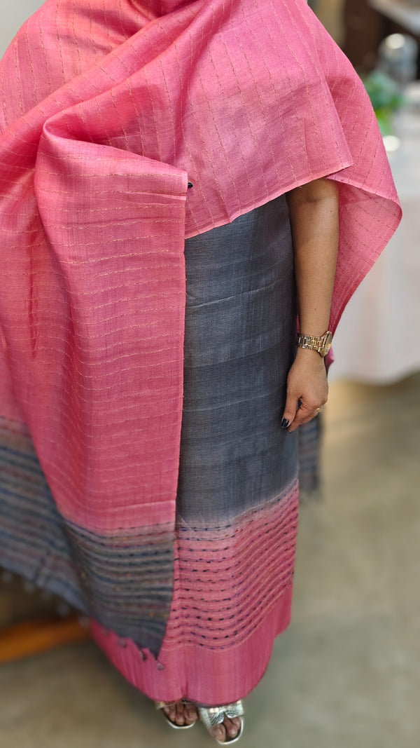 Pink and Grey tussar silk suit