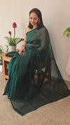 Bottle green kota cotton saree with crochet work - 820