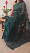 Bottle green kota cotton saree with crochet work - 820