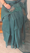 Bottle green kota cotton saree with crochet work - 820
