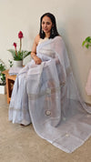 Light pastel bluish grey kota cotton saree with crochet work - 820