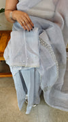 Light pastel bluish grey kota cotton saree with crochet work - 820