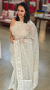 Smoky Grey Organza saree- A214