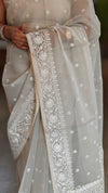 Smoky Grey Organza saree- A214