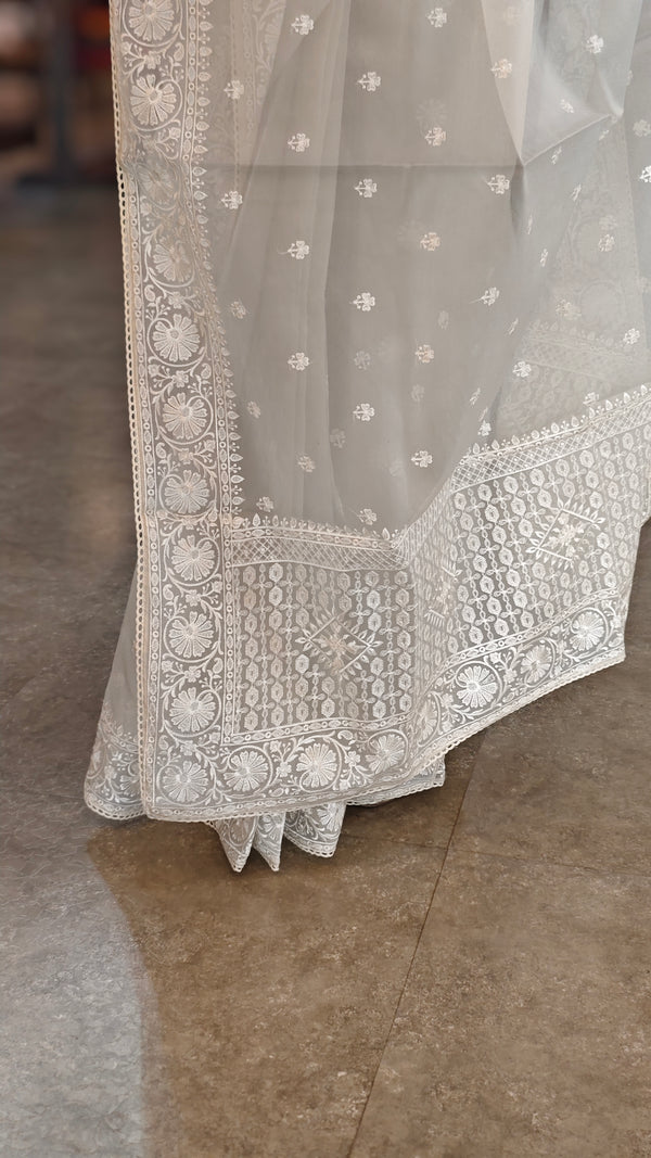 Smoky Grey Organza saree- A214