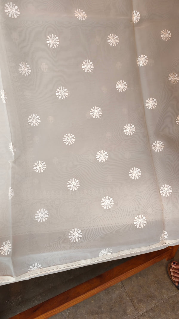 Smoky Grey Organza saree- A214