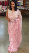Pastel pink embroidered Organza saree