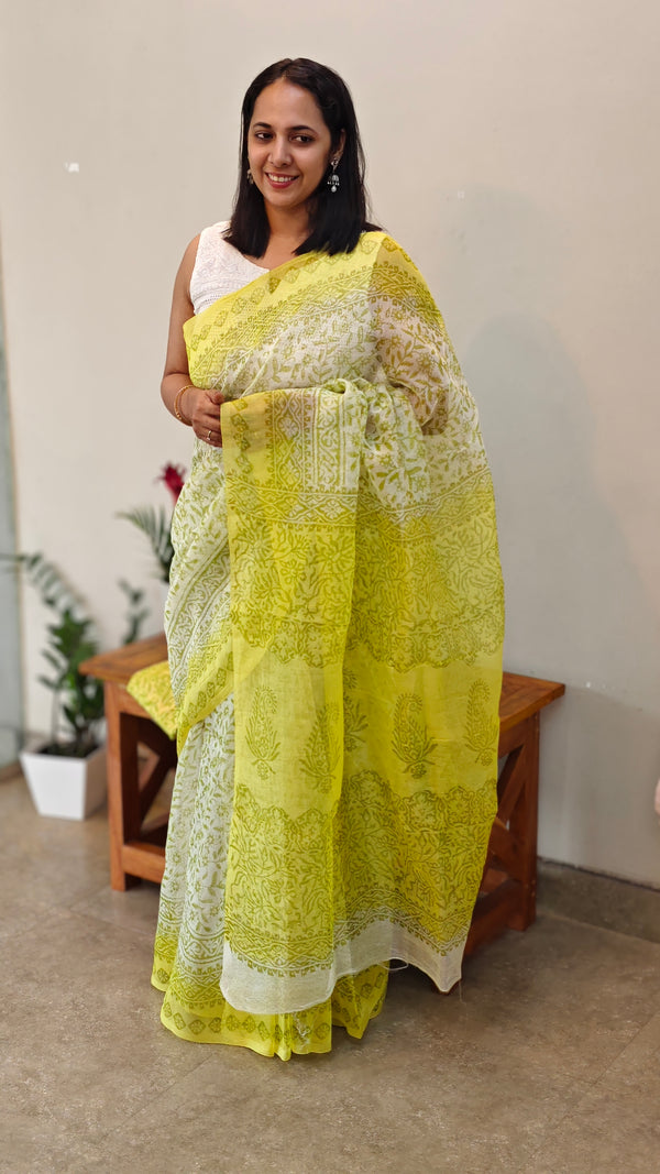 White and Yellow super net kota saree