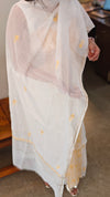 Milky white and yellow Mal chanderi chikankari suit