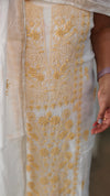 Milky white and yellow Mal chanderi chikankari suit