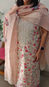 Beige and pink chanderi salwar suit