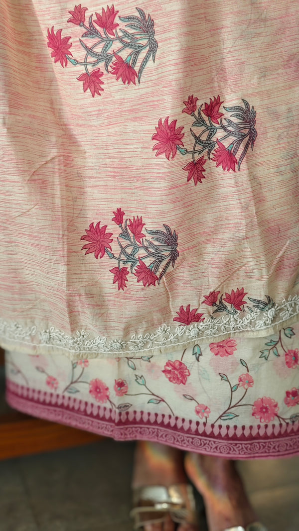 Beige and pink chanderi salwar suit