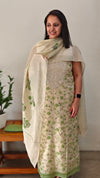 Beige and green chanderi salwar suit