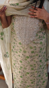 Beige and green chanderi salwar suit