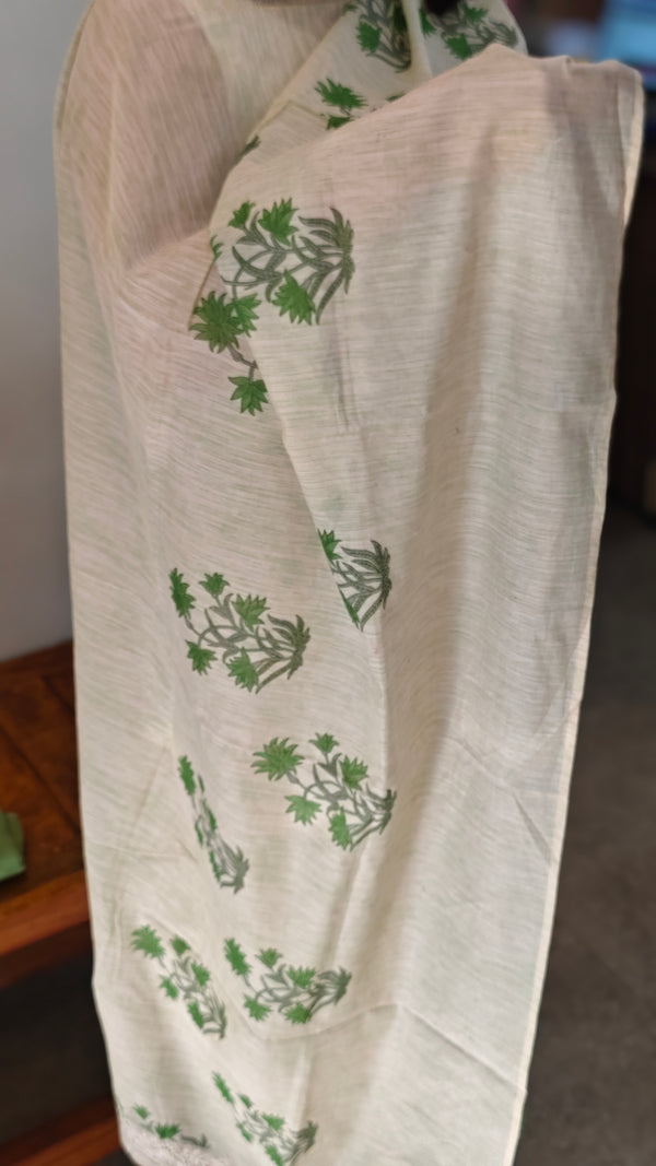 Beige and green chanderi salwar suit
