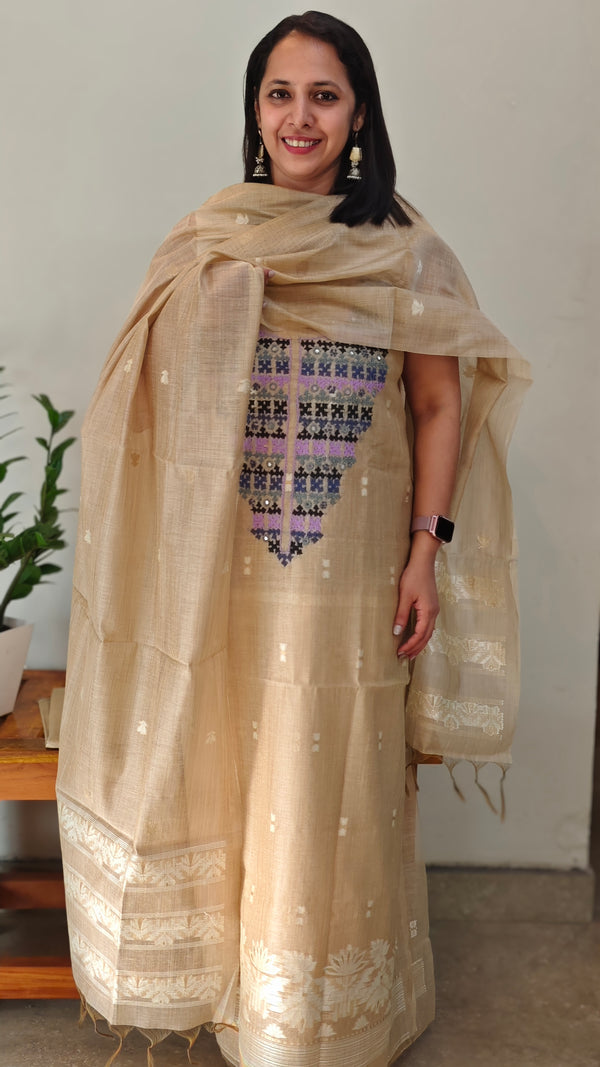 Light Beige Linen Chanderi salwar suit
