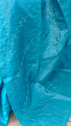 Cyan blue hand embroidered tussar silk saree