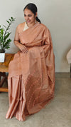 Dusty peach hand embroidered tussar saree