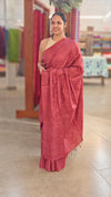 Maroon embroidered tussar silk saree with kantha work