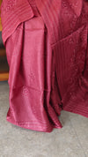 Maroon embroidered tussar silk saree with kantha work
