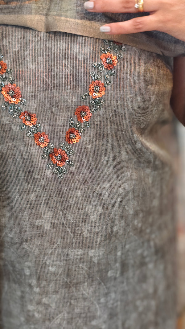 Dark Grey Tissue Chanderi salwar suit
