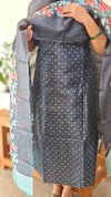Navy blue tussar silk suit with polka dots