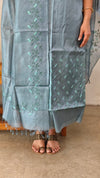 Bluish grey embroidered tussar silk suit