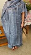 Bluish grey tussar silk suit with embroidery