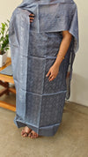 Bluish grey tussar silk suit with embroidery