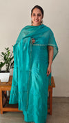 Teal blue mul chanderi chikankari suit - E910