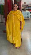 Mustard yellow mul chanderi chikankari suit - E910