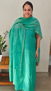 Teal green mul chanderi chikankari suit - E910
