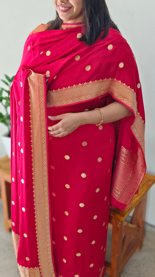 Chili red banarasi silk suit