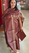 Chocolate brown tussar silk suit
