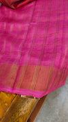 Pink and orange checked tussar silk saree - E332