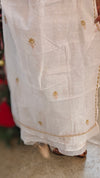 Beige chikankari on off white net kota suit